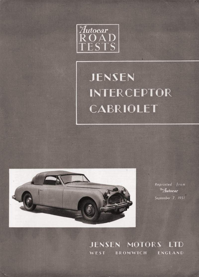 1949-1957 JENSEN INTERCEPTOR 1952 CAR SPEC SHEET BROCHURE PHOTO BOOKLET 
